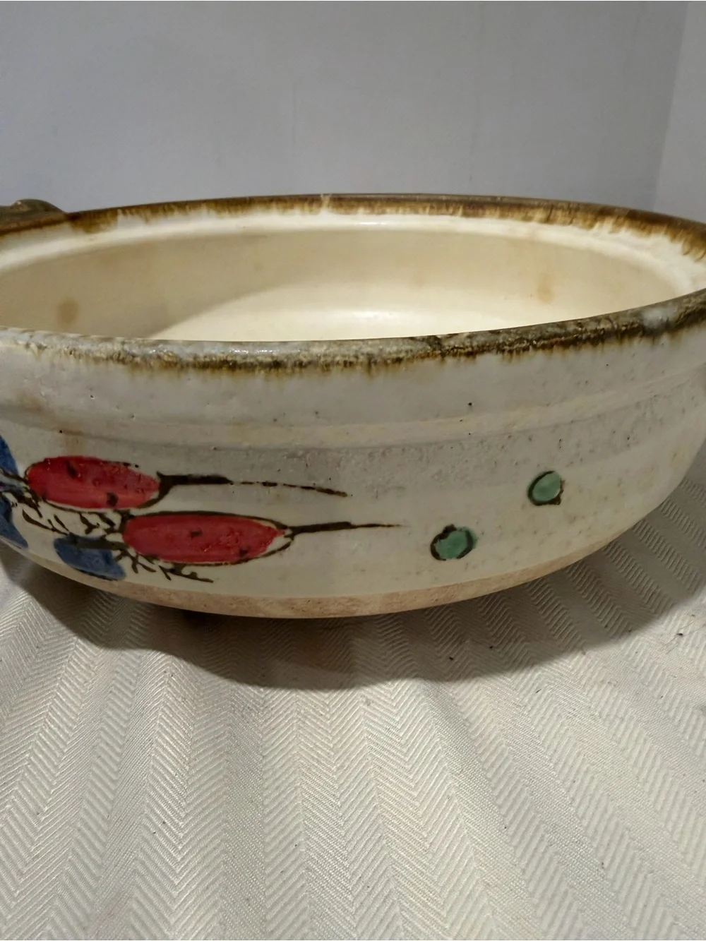 Vintage 14” Japanese Donable Rice (Casserole) Cooker Clay Pot Hand painted